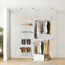 Load image into Gallery viewer, Gymax Double 2 Tier Telescopic Garment Rack Cloth Closet Organizer w/Shoe Rack &amp; Shelf
