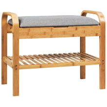 Load image into Gallery viewer, Gymax Shoe Rack Bench Bamboo W/Cushioned Seat&amp;Storage Shelf Padded Seat Shoe Bench

