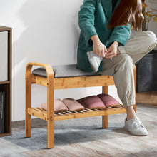 Load image into Gallery viewer, Gymax Shoe Rack Bench Bamboo W/Cushioned Seat&amp;Storage Shelf Padded Seat Shoe Bench
