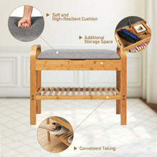 Load image into Gallery viewer, Gymax Shoe Rack Bench Bamboo W/Cushioned Seat&amp;Storage Shelf Padded Seat Shoe Bench
