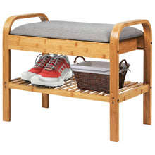 Load image into Gallery viewer, Gymax Shoe Rack Bench Bamboo W/Cushioned Seat&amp;Storage Shelf Padded Seat Shoe Bench
