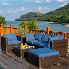 Load image into Gallery viewer, Gymax 6PCS Patio Conversation Set Rattan Sectional Furniture Set w/ Navy Cushion
