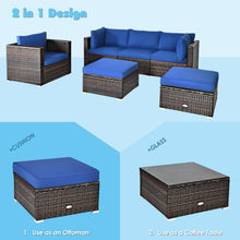 Load image into Gallery viewer, Gymax 6PCS Patio Conversation Set Rattan Sectional Furniture Set w/ Navy Cushion
