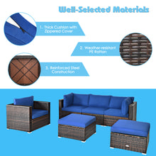 Load image into Gallery viewer, Gymax 6PCS Patio Conversation Set Rattan Sectional Furniture Set w/ Navy Cushion
