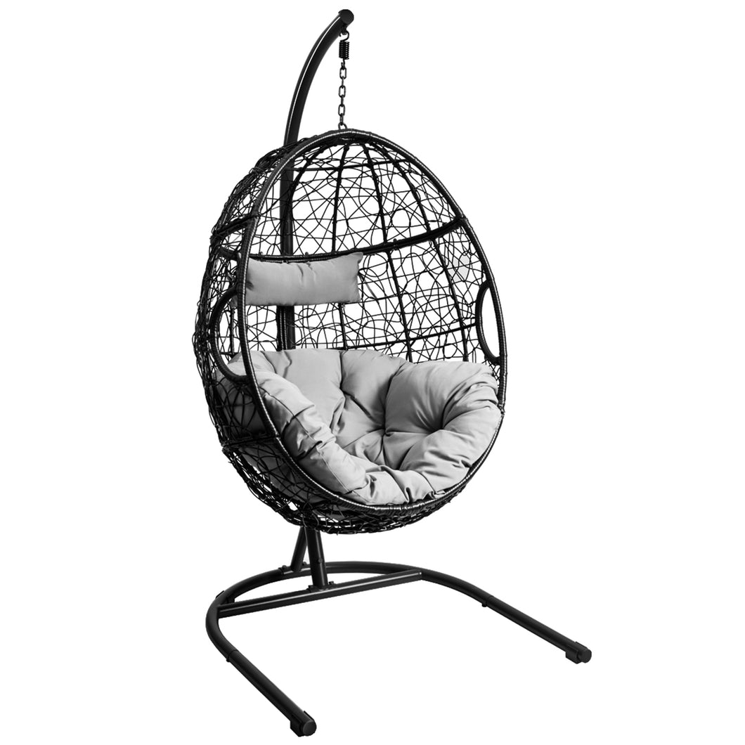Gymax Hanging Hammock Chair Egg Swing Chair w/ Seat Cushion Pillow Stand