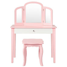 Load image into Gallery viewer, Gymax Kids Vanity Princess Make Up Dressing Table W/ Tri-folding Mirror &amp; Chair Pink
