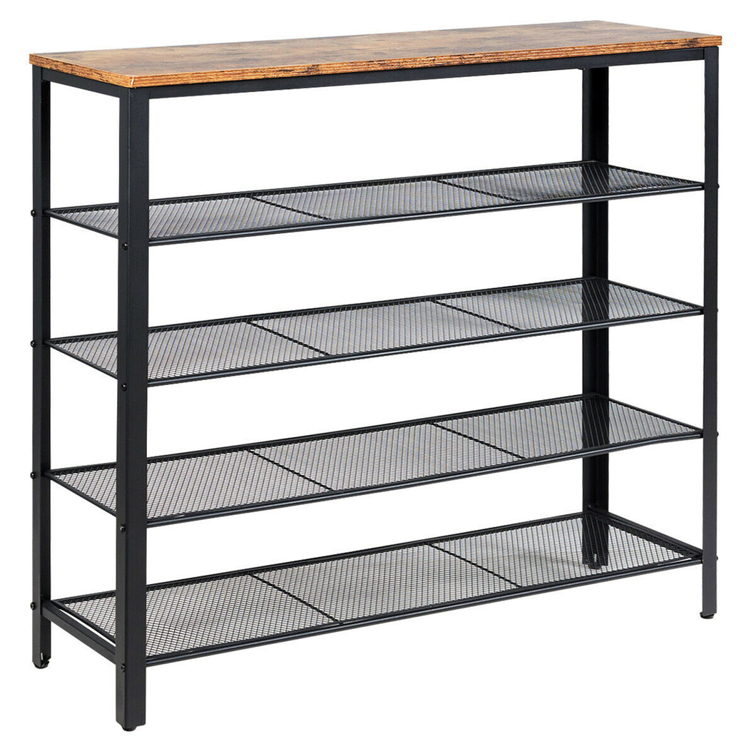Gymax Shoe Rack 5-Tier Shoe Storage Organizer W/4 Metal Mesh Shelves for 16-20 Pairs