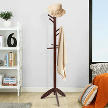 Load image into Gallery viewer, Gymax Wooden Coat Rack Hanger Hall Tree Entryway w/ 10 Hooks 2 Heights Walnut
