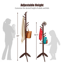 Load image into Gallery viewer, Gymax Wooden Coat Rack Hanger Hall Tree Entryway w/ 10 Hooks 2 Heights Walnut
