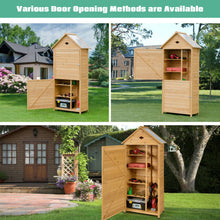Load image into Gallery viewer, Gymax Outdoor Storage Shed Lockable Wooden Garden Tool Storage Cabinet W/ Shelves
