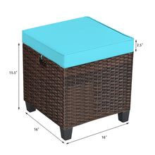 Load image into Gallery viewer, Gymax Set of 2 Patio Rattan Ottoman Footrest Garden Outdoor w/ Turquoise Cushion

