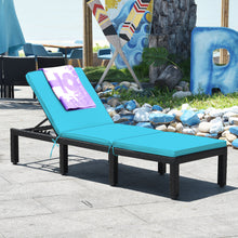 Load image into Gallery viewer, Gymax Adjustable Rattan Patio Chaise Lounge Chair Couch w/ Turquoise Cushion
