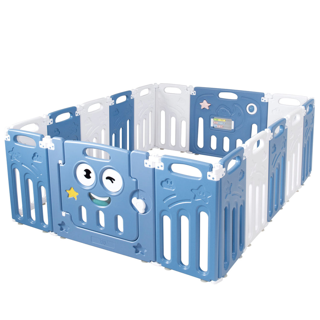 Gymax 16-Panel Foldable Baby Playpen Kids Activity Centre w/ Lock Door & Rubber Mats