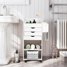 Load image into Gallery viewer, Gymax Rolling Craft Storage Cart Wooden Utility Cart w/3 Drawers 3 Shelf&amp;Slot 2 Dowels
