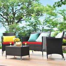 Load image into Gallery viewer, Gymax 4PCS Patio Rattan Conversation Furniture Set Outdoor w/ Turquoise Cushion
