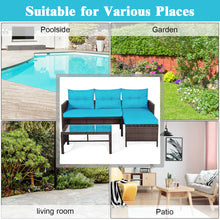 Load image into Gallery viewer, Gymax 3PCS Outdoor Rattan Furniture Set Patio Couch Sofa Set w/ Turquoise Cushion
