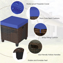 Load image into Gallery viewer, Gymax Set of 2 Patio Rattan Ottoman Footrest Garden Outdoor w/ Navy Cushion
