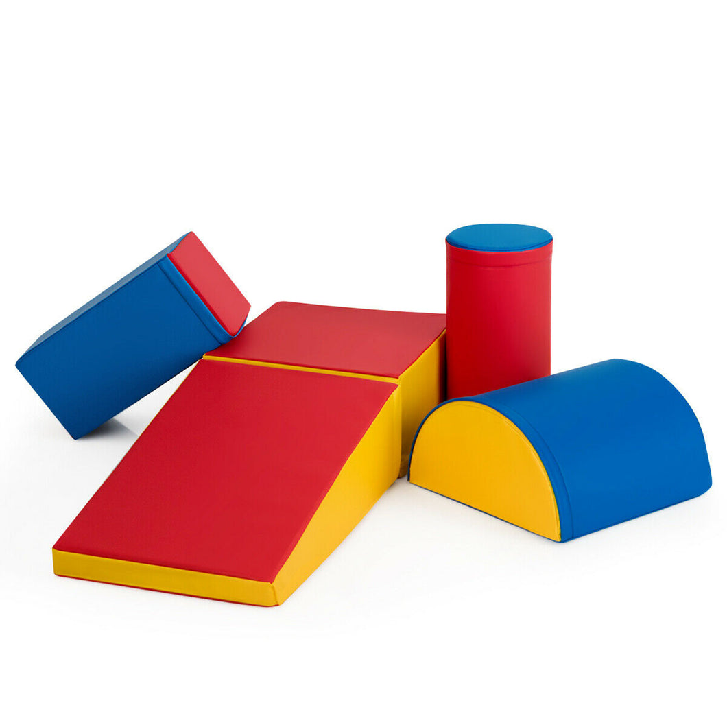 Gymax Kids 5-Piece Climb and Crawl Activity Play Set Safe Foam Blocks Soft Climber