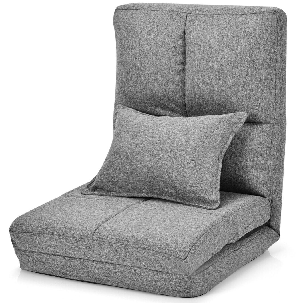 Gymax Flip Chair Convertible Sleeper Couch Futon Bed Lounger w/Pillow Grey