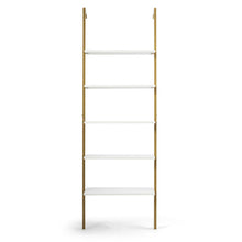 Load image into Gallery viewer, Gymax 5-Tier Ladder Shelf Wood Wall Mounted Display Bookshelf Metal Frame Bronze
