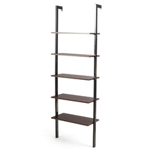 Load image into Gallery viewer, Gymax 5-Tier Ladder Shelf Wood Wall Mounted Display Bookshelf Metal Frame Brown &amp; Black
