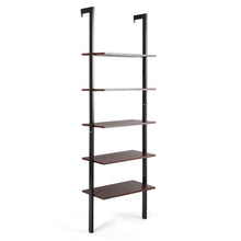 Load image into Gallery viewer, Gymax 5-Tier Ladder Shelf Wood Wall Mounted Display Bookshelf Metal Frame Brown &amp; Black
