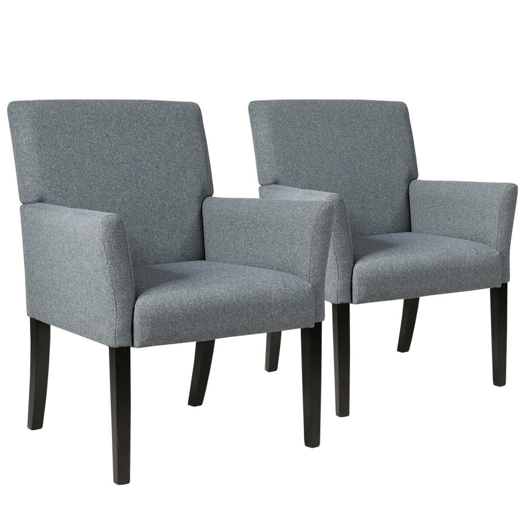 Gymax Set of 2 Arm Chair Guest Chair Home Office w/ Wooden Legs Gray