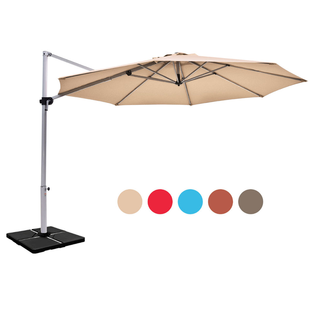 Gymax 11Ft Patio Offset Hanging Cantilever Umbrella 360¡ã Tilt w/ Base