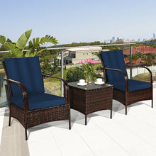 Load image into Gallery viewer, Gymax 3PCS Rattan Patio Conversation Set Outdoor Furniture Set w/ Table Cushions
