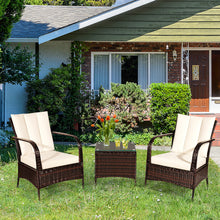 Load image into Gallery viewer, Gymax 3PCS Patio Outdoor Rattan Conversation Set Furniture Set w/ Table Cushions

