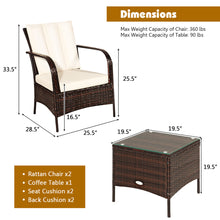 Load image into Gallery viewer, Gymax 3PCS Patio Outdoor Rattan Conversation Set Furniture Set w/ Table Cushions
