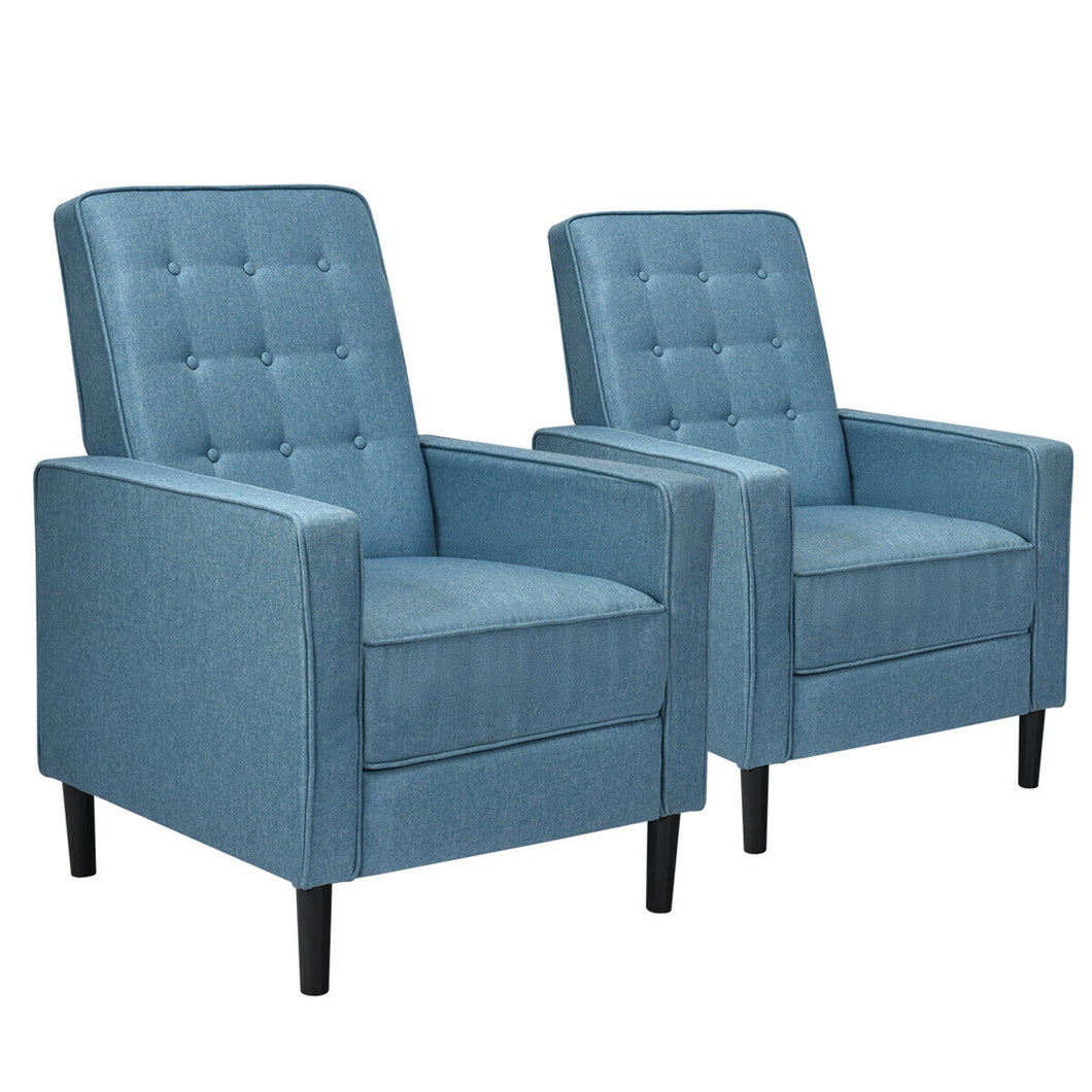 Gymax Set of 2 Push Back Recliner Chair Fabric Tufted Single Sofa w/ Footrest