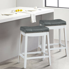 Load image into Gallery viewer, Gymax Set of 2 Nailhead Saddle Bar Stools 24&#39;&#39; Counter Stools White with Grey Cushion
