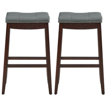Load image into Gallery viewer, Gymax Set of 2 Nailhead Saddle Bar Stools 29&#39;&#39; Pub Chairs with Rubber Wood Legs Brown
