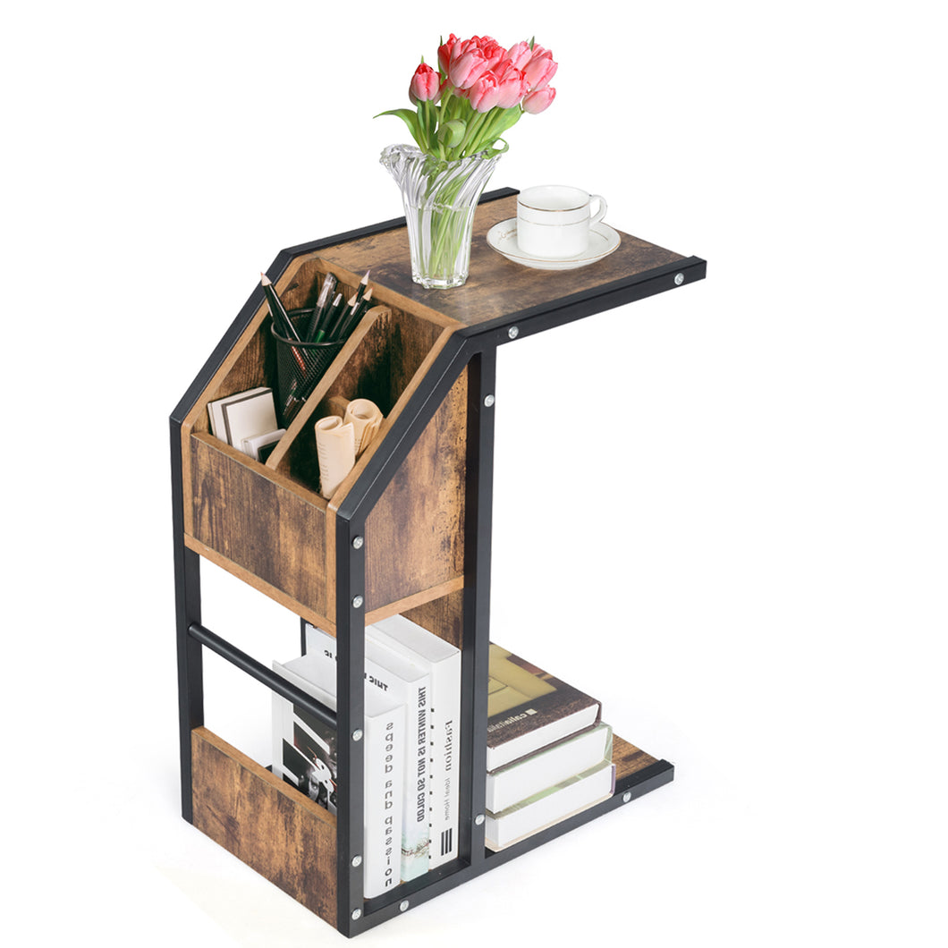 Gymax Modern C-Shape Sofa Side Snack End Table Nightstand for Coffee Laptop Tablet
