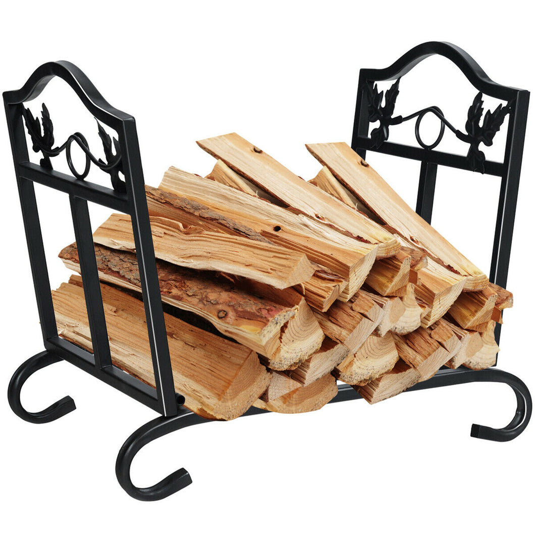 Gymax Foldable Firewood Log Rack Steel Wood Storage Holder for Fireplace Black