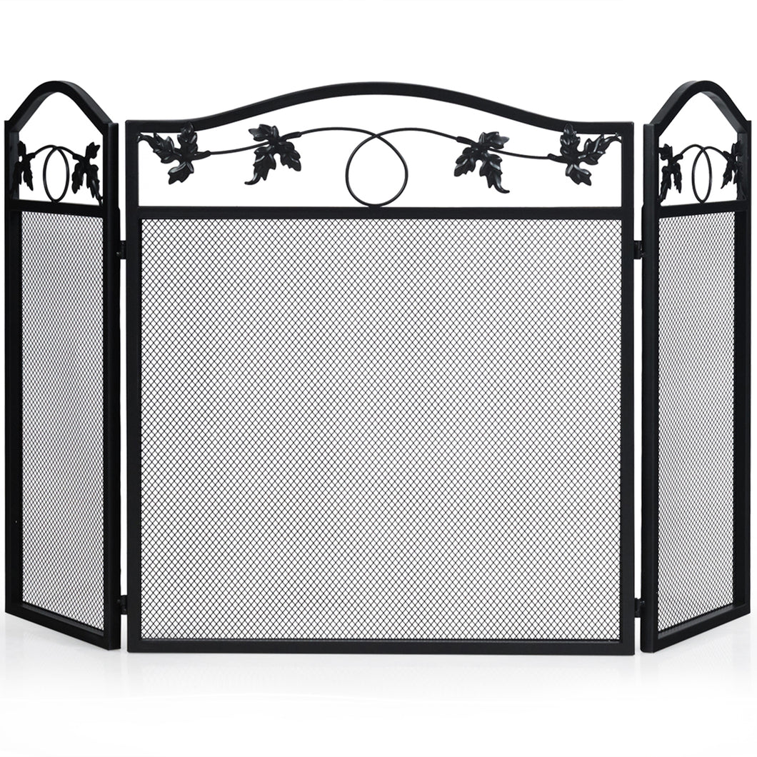 Gymax 3 Panel Foldable Steel Fireplace Screen Spark Guard Fence for Baby & Pet Safe