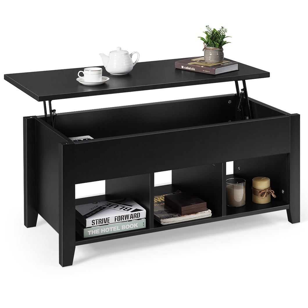 Gymax Lift Top Coffee Table w/ Storage Compartment Shelf Living Room Furniture Black