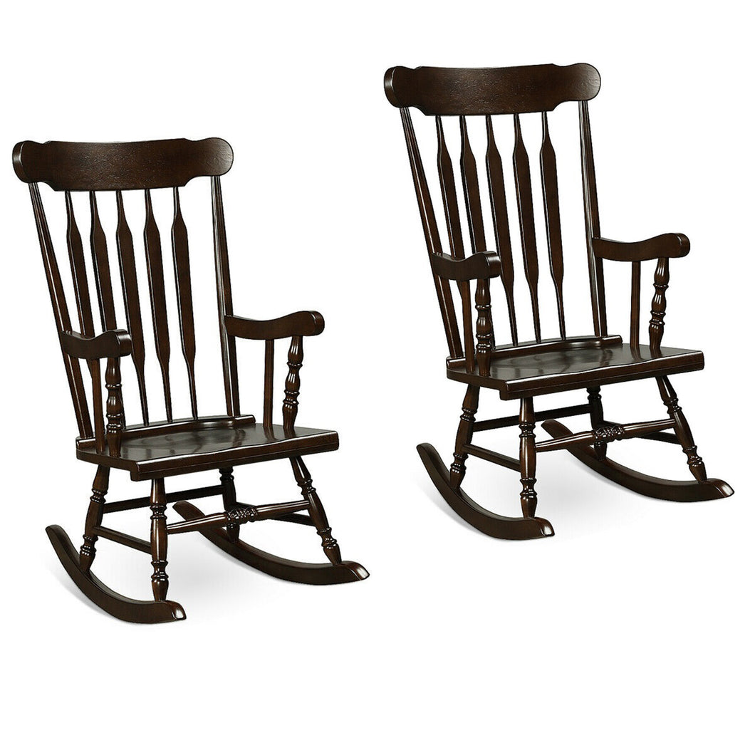 Gymax 2PCS Wooden Rocking Chair Single Rocker Indoor Garden Patio Yard Coffee
