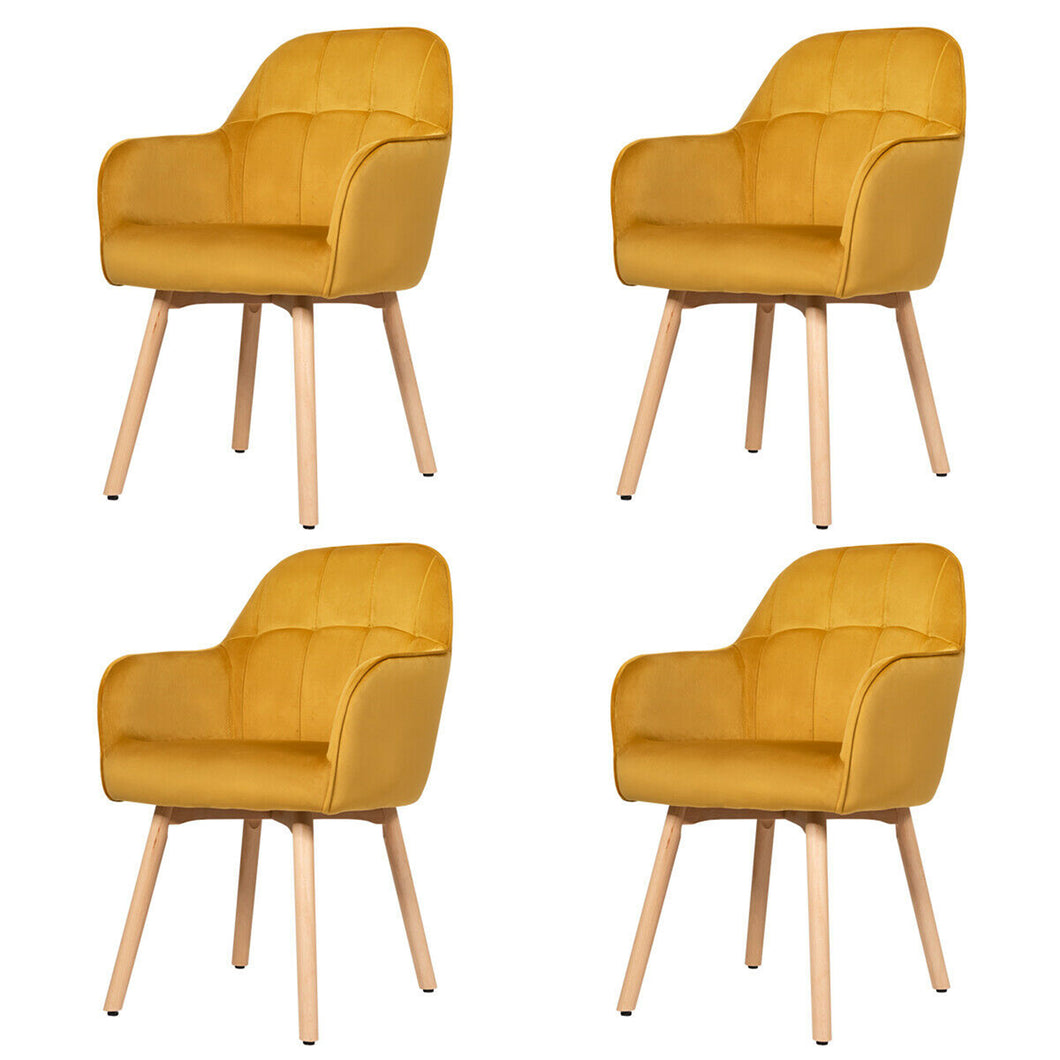 Gymax 4PCS Modern Accent Armchair Upholstered Leisure Chair w/ Wooden Legs Yellow