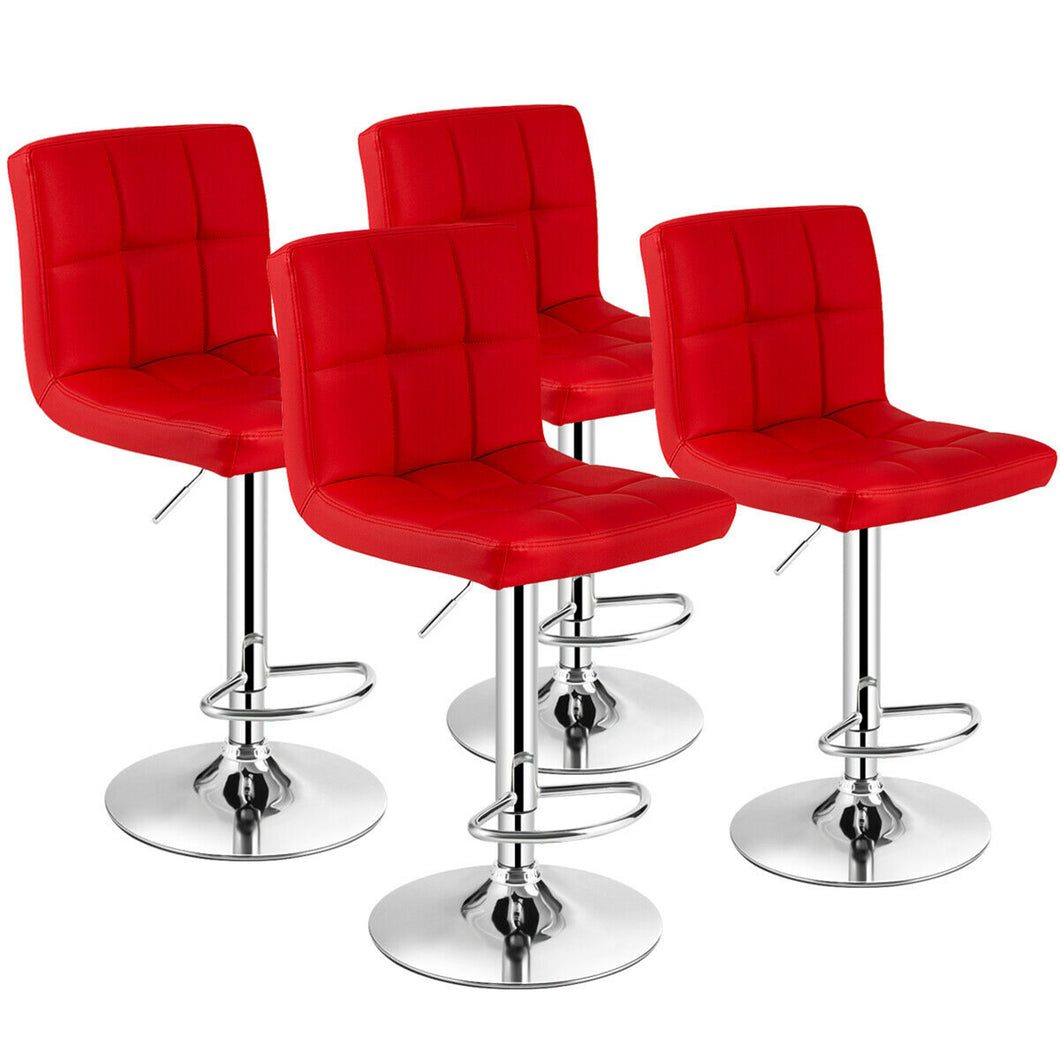 Gymax Set of 4 PU Leather Bar Stool Swivel Bar Chair w/ Adjustable Height Red