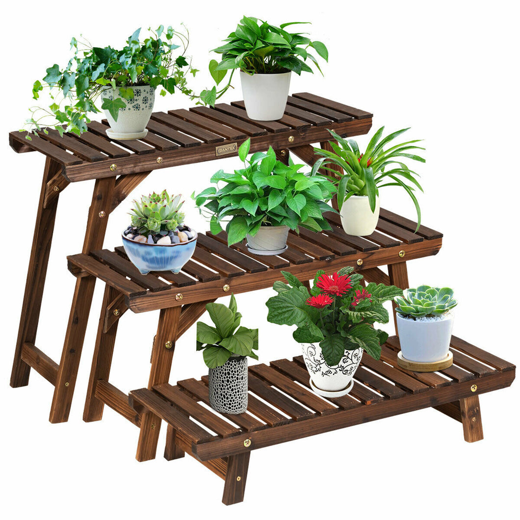 Gymax 3 Tier Step Design Plant Shelf Rack Freestanding Ladder Flower Pot Stand Holder