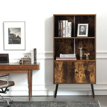 Load image into Gallery viewer, Gymax 2-Tier Retro Bookcase Bookshelf w/3 Compartment&amp;2 Doors Industrial Cabinet
