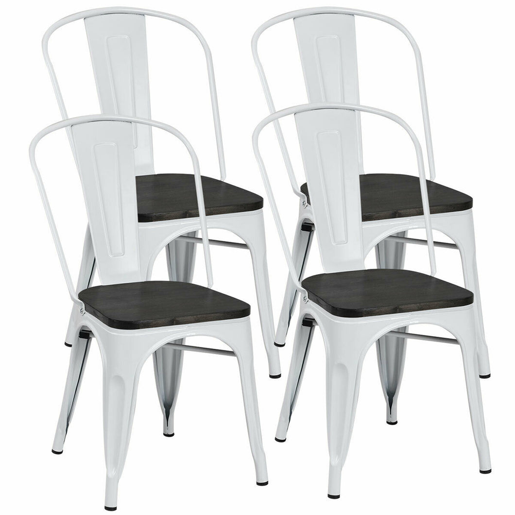 Gymax Set of 4 Tolix Style Metal Dining Side Chair Wood Seat Stackable Cafe Bistro