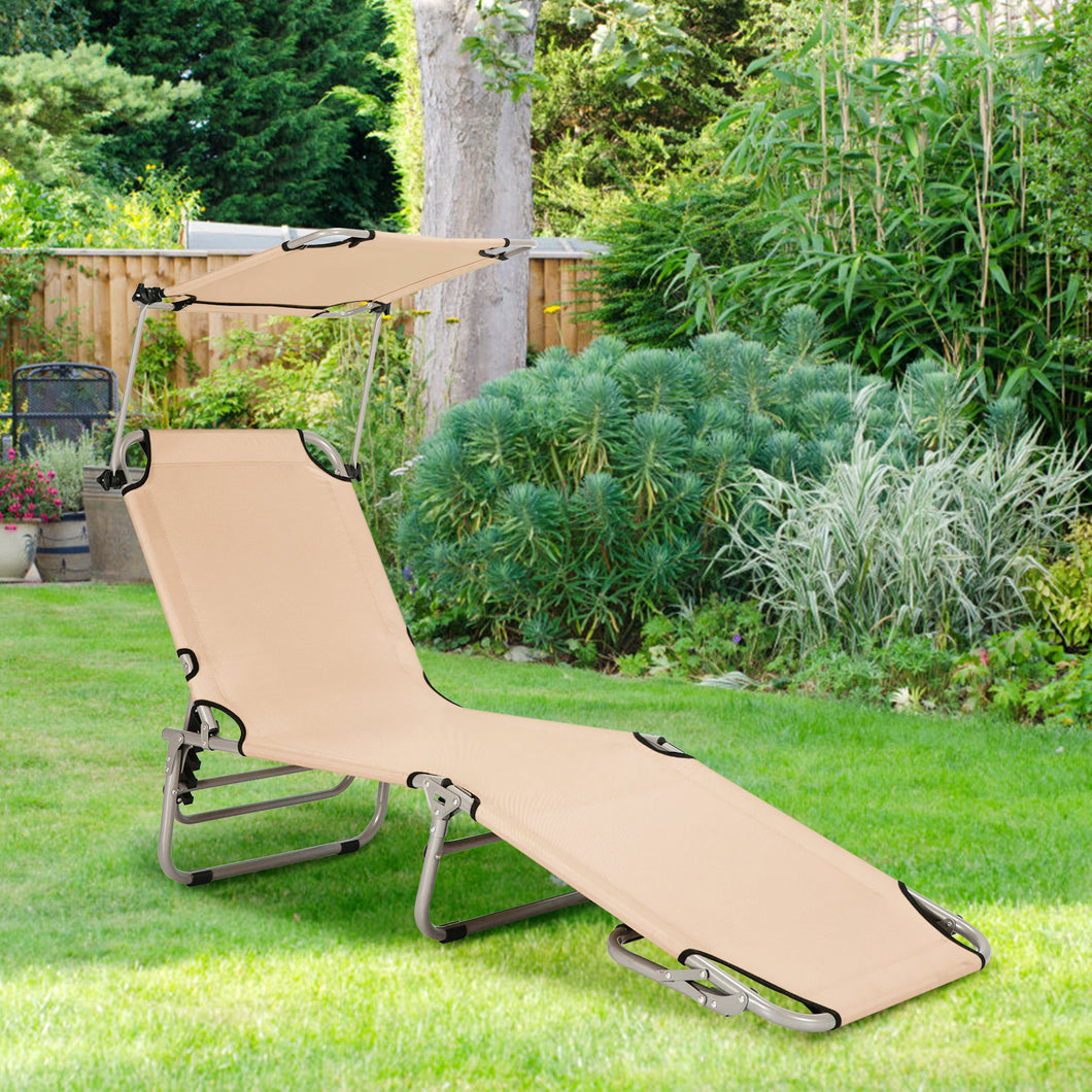 Gymax Foldable Lounge Chair Adjustable Outdoor Beach Patio Pool Recliner W/ Sun Shade