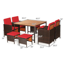 Load image into Gallery viewer, Gymax 9PCS Rattan Wicker Patio Dining Set Outdoor Furniture Set w/ Red Cushion
