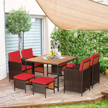 Load image into Gallery viewer, Gymax 9PCS Rattan Wicker Patio Dining Set Outdoor Furniture Set w/ Red Cushion
