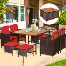 Load image into Gallery viewer, Gymax 9PCS Rattan Wicker Patio Dining Set Outdoor Furniture Set w/ Red Cushion
