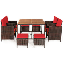 Load image into Gallery viewer, Gymax 9PCS Rattan Wicker Patio Dining Set Outdoor Furniture Set w/ Red Cushion
