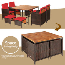 Load image into Gallery viewer, Gymax 9PCS Rattan Wicker Patio Dining Set Outdoor Furniture Set w/ Red Cushion
